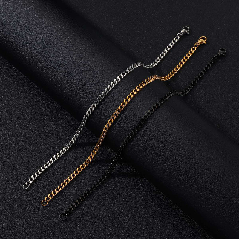Wholesale Multi Size Stainless Steel Nk Chain Bracelet Black Gold Steel Color Men's Simple Chain