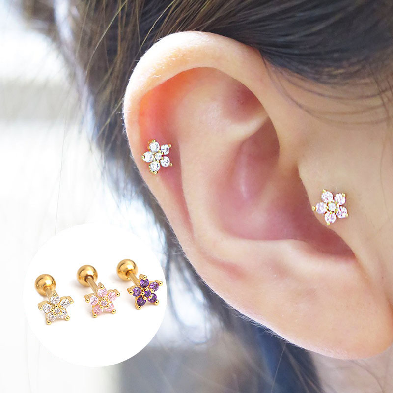 Wholesale Piercing Earrings Korean Version Of Small Flower Ear Bone Studs Stainless Steel Vendors