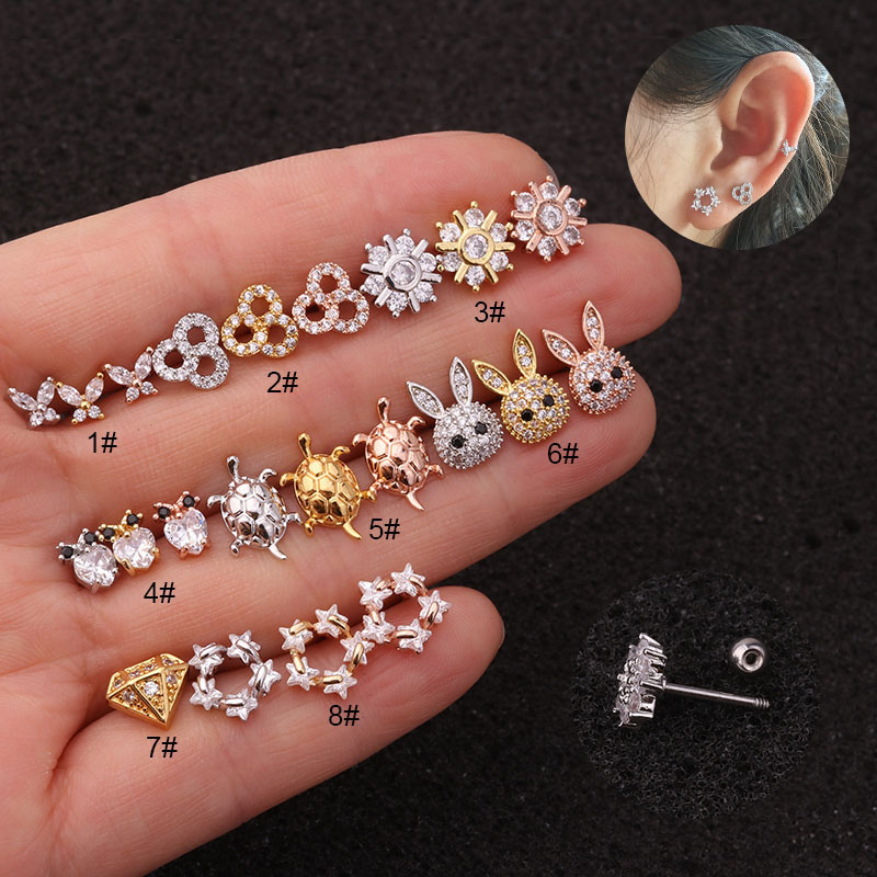 Cute Zircon Earrings Female Stainless Steel Fine Needle Screw Earrings Piercing Manufacturer