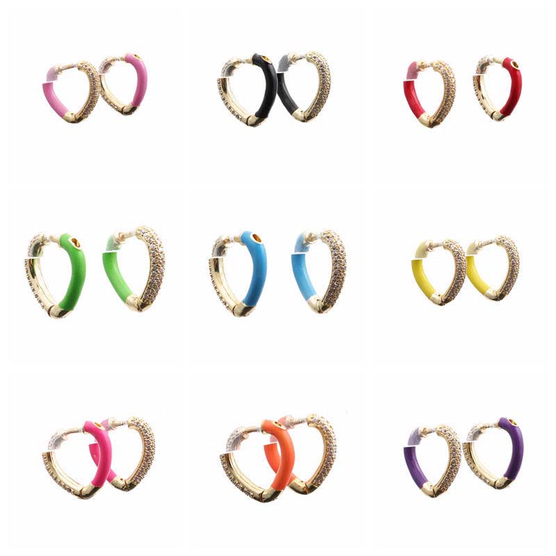 Korean Version Of The Zircon Oil Drop Earrings Heart-shaped Copper Gold-plated Earrings Supplier