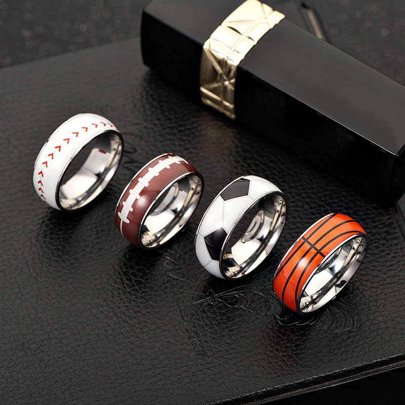 Wholesale Soccer Basketball Baseball Rugby Titanium Steel Ring Jewelry