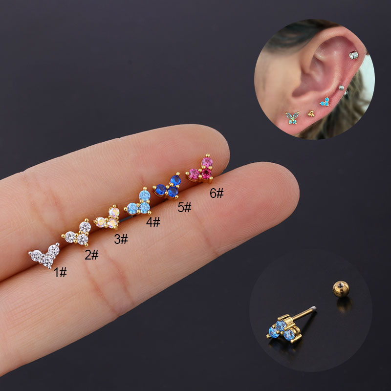 Korean Style Popular Color Zircon Ear Bone Nails Stainless Steel Thin Rod Piercing Jewelry Manufacturer