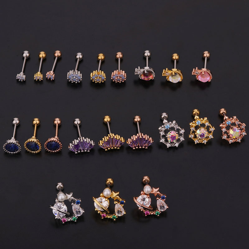 Product Earrings Creative Fashion Color Zircon Ear Studs Stainless Steel Screws Manufacturer