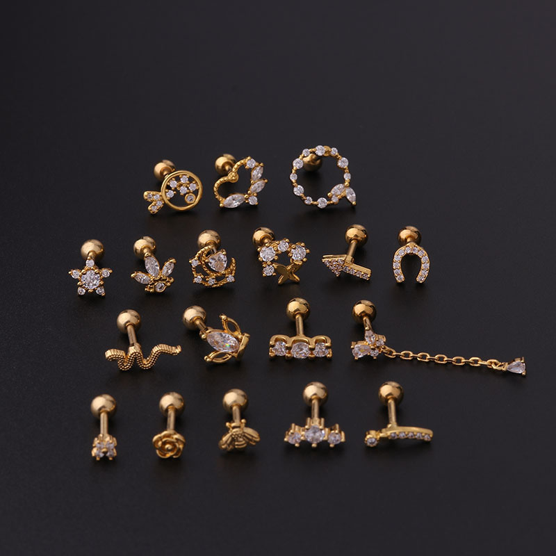 Style Stainless Steel Ear Bone Studs Zircon Piercing Earring Screws Popular Jewelry Manufacturer