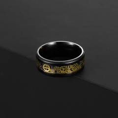 Wholesale 8mm Black Plated Carbon Fiber Men's Titanium Steel Gear Ring Steampunk Style Jewelry