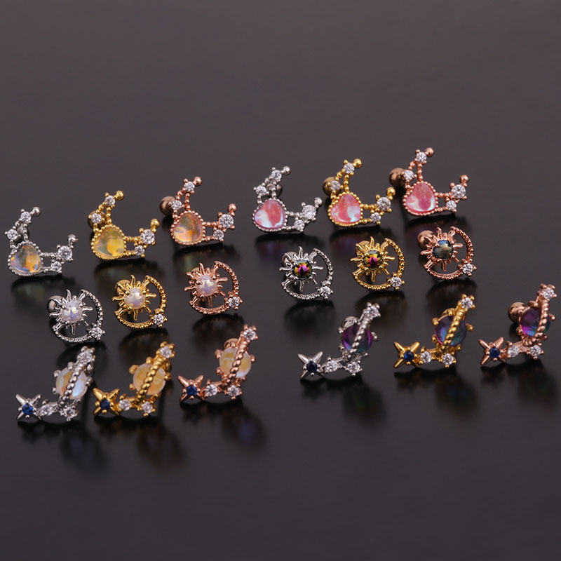 Korean Style Colorful Zircon Earrings Fashion Stainless Steel Ear Bone Studs Personalized Piercing Manufacturer