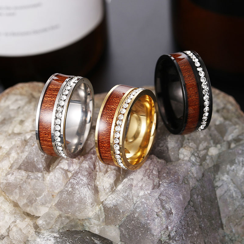 Wholesale Luxury Inlaid Acacia Wood Zircon Ring Couple Combination Ring