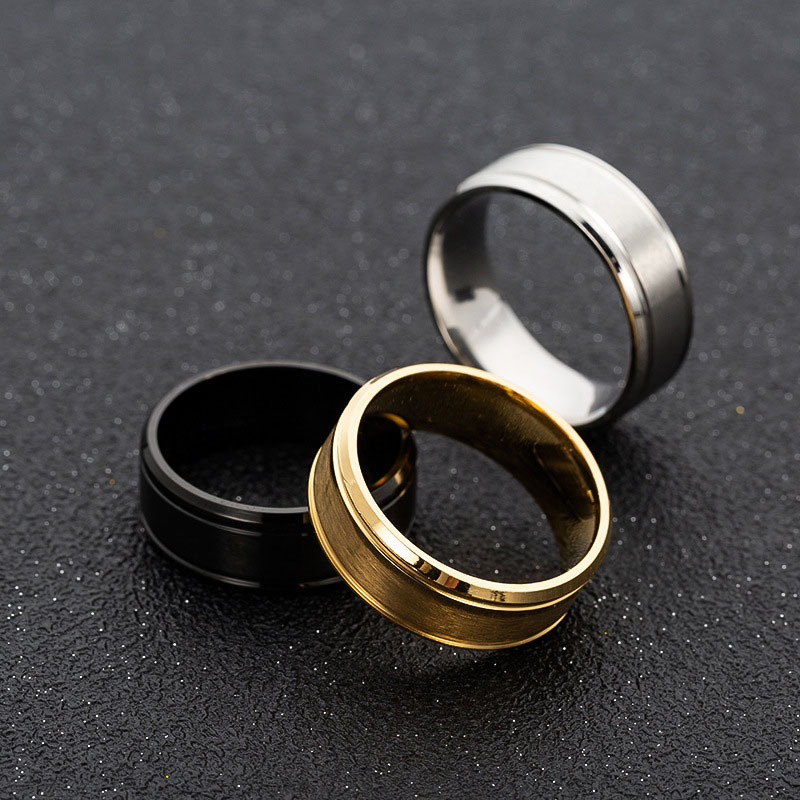 Wholesale Stainless Steel 8mm Wide Matte Double Beveled Simple Men's Ring