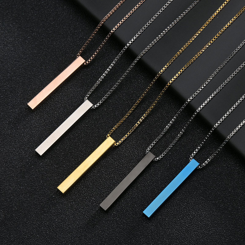 Wholesale Personalized Trend Pendant Titanium Steel Simple Glossy Square Column Necklace