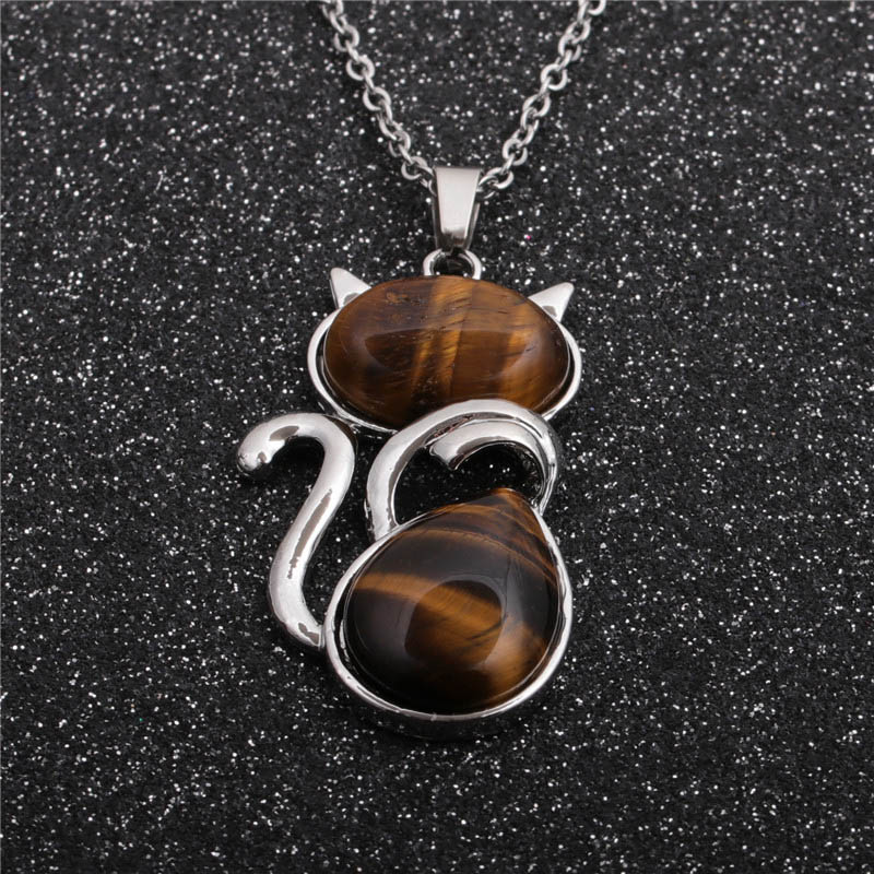 Geometric Ethnic Style Stainless Steel Chain Tiger's Eye Pendant Manufacturer