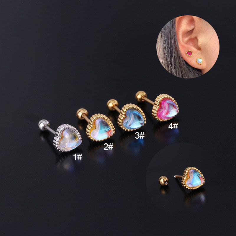 Color Love Moonstone Ear Bone Nails Stainless Steel Fashion Piercing Jewelry Manufacturer