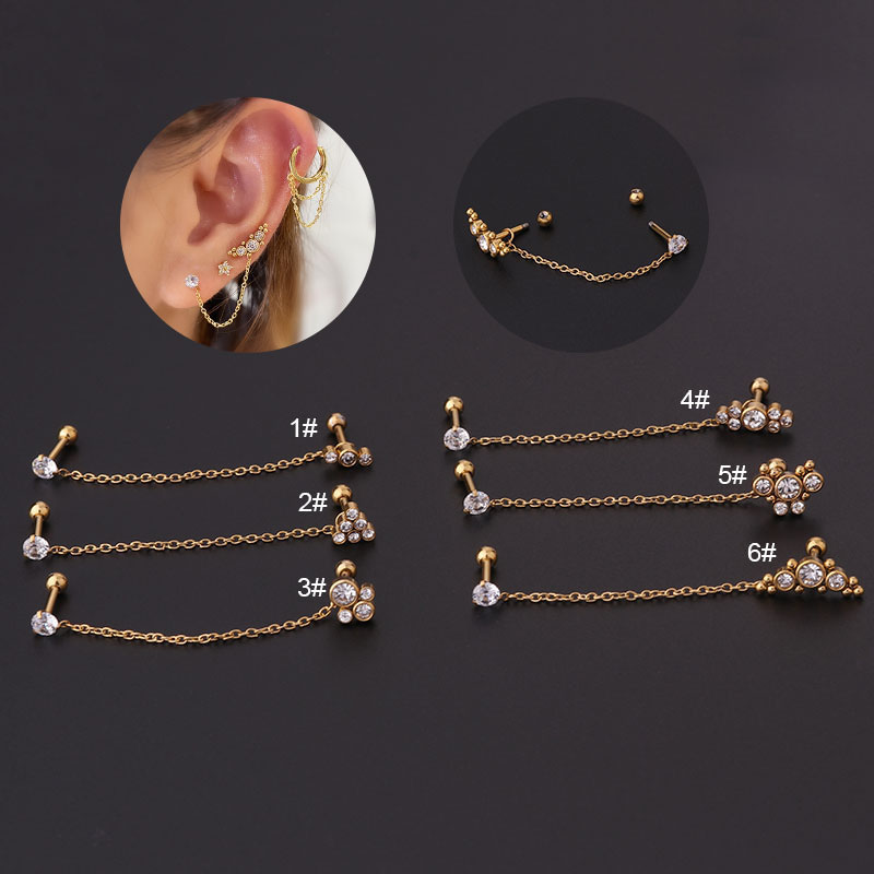 Thick Rod Stainless Steel With Chain Ear Bone Studs Detachable Earrings Manufacturer