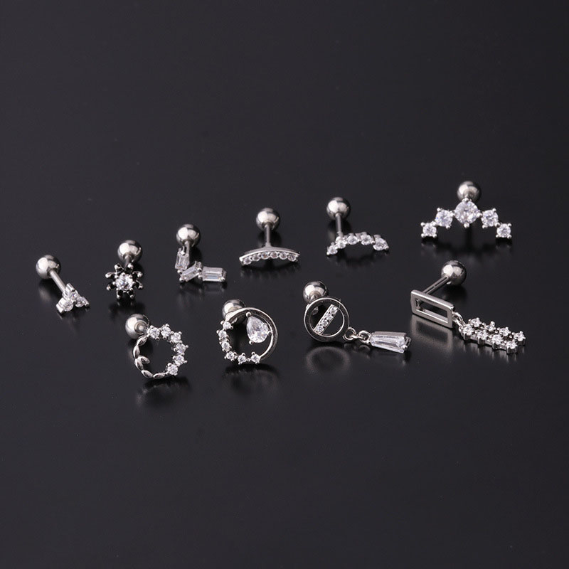 Thick Rod Stainless Steel Piercing Earrings Zircon Ear Bone Studs Popular Screws Manufacturer