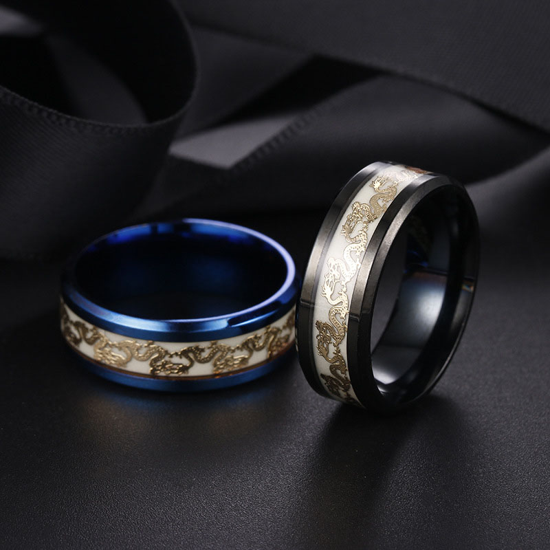 Wholesale Stainless Steel Chinese Dragon Men's Luminous Ring Luminous Jewelry