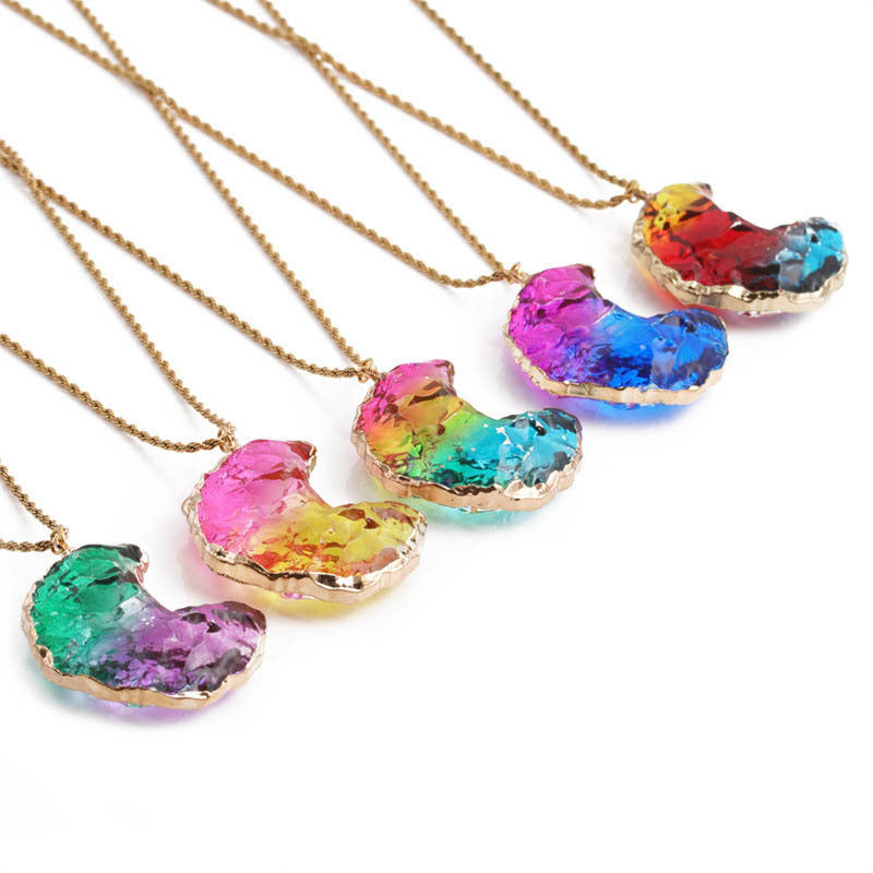 Multicolor Crystal Jewelry Stainless Steel Hip Hop Twist Chain Moon Necklace Supplier