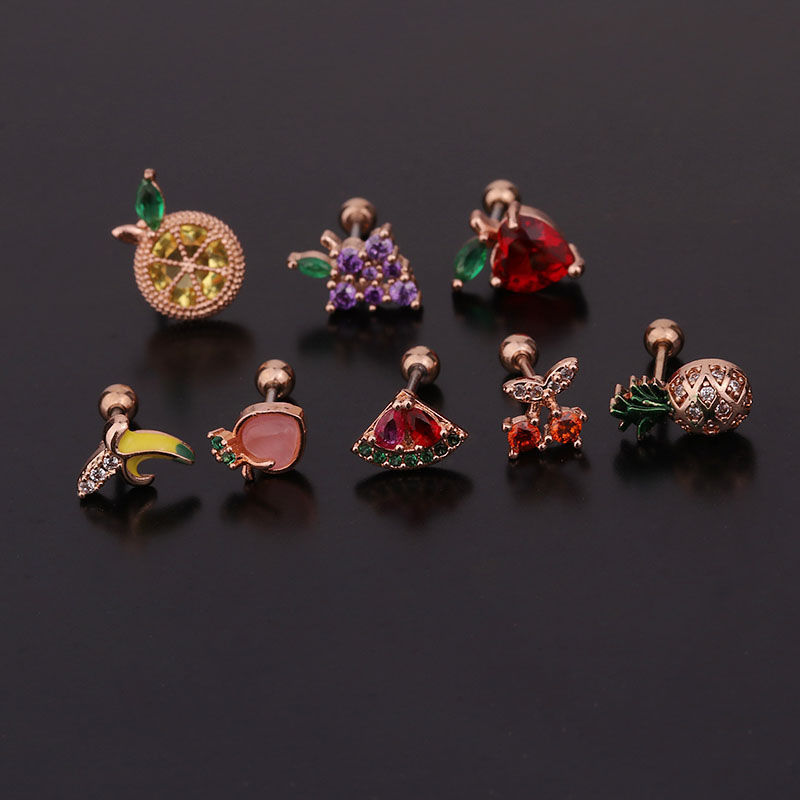Creative Fruit Earrings Cute Inlaid Zircon Stainless Steel Earrings Manufacturer
