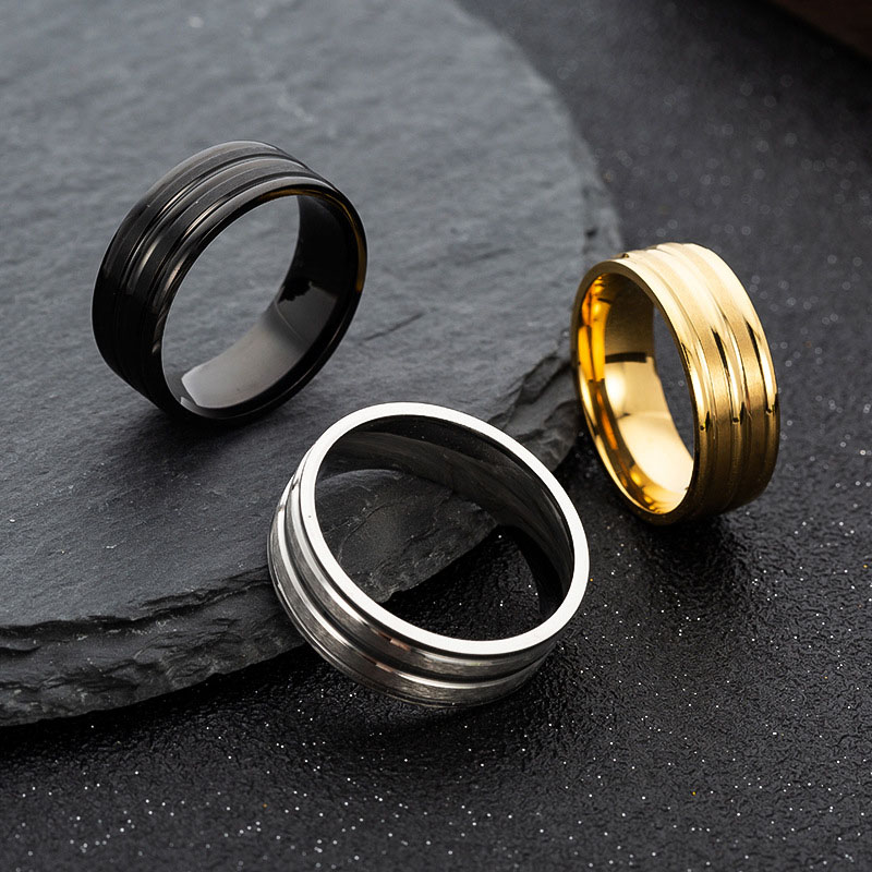 Wholesale 8mm Wide Men's Stainless Steel Frosted Ring