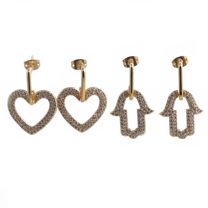 Wholesale Personality Earrings Copper Inlaid Zircon Love Moon Geometric Stud Earrings Vendors