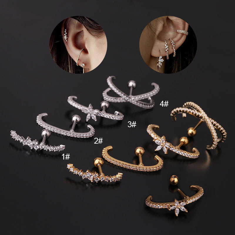 Korean Fashion Flower Zircon Pierced Stainless Steel Earrings Creative  Style Manufacturer