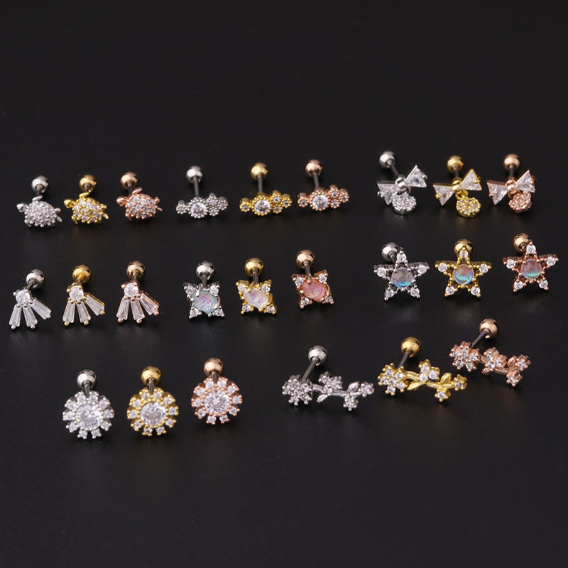 Stainless Steel Thin Rod Micro-inlaid Zircon Ear Bone Studs Korean Style Personalized Piercing Ear Studs Manufacturer