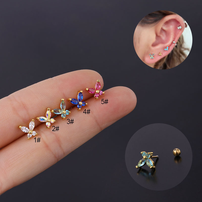 Colorful Butterfly Zircon Ear Bone Nail Insect Jewelry Stainless Steel Piercing Manufacturer
