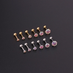 Color Round Zircon Gold-plated Thin Rod Stainless Steel Ear Bone Nails Korean Style Puncture Manufacturer