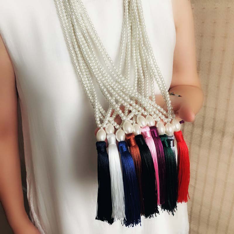 Wholesale Colorful Silk Thread Tassel Necklace Pearl Long