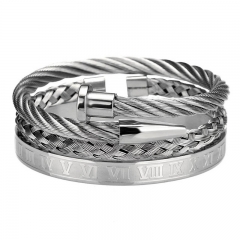 Retro Personality Simple Roman Alphabet Woven Stainless Steel Bracelet Set For Men Supplier