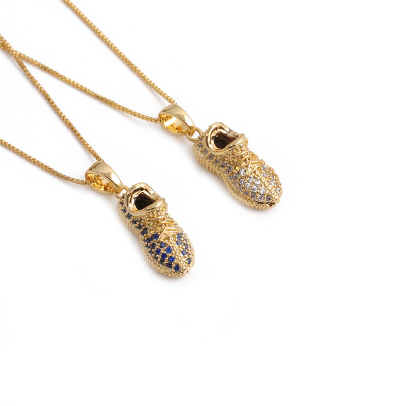 Style Copper Zircon Coconut Blue Shoe Pendant Necklace For Men Supplier