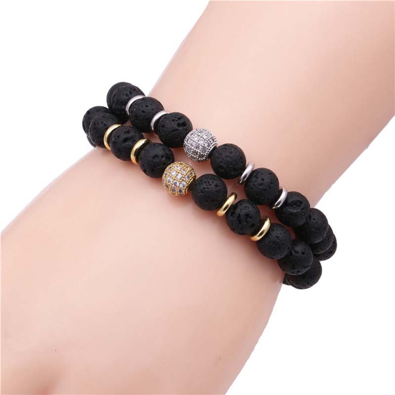 Wholesale Selling Volcanic Stone Gold And Silver Zircon Bracelet Men Vendors