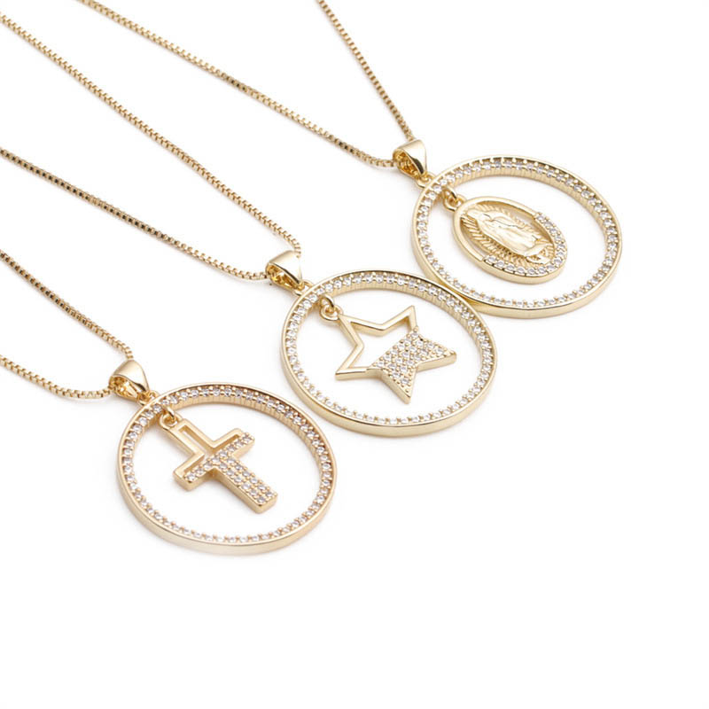 Gold-plated Copper Geometric Zircon Handicraft Cross Star Necklace Supplier