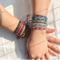 Wholesale Colorful Crystal Multilayer Wide Chain Vintage Ethnic Style Woven Bracelets