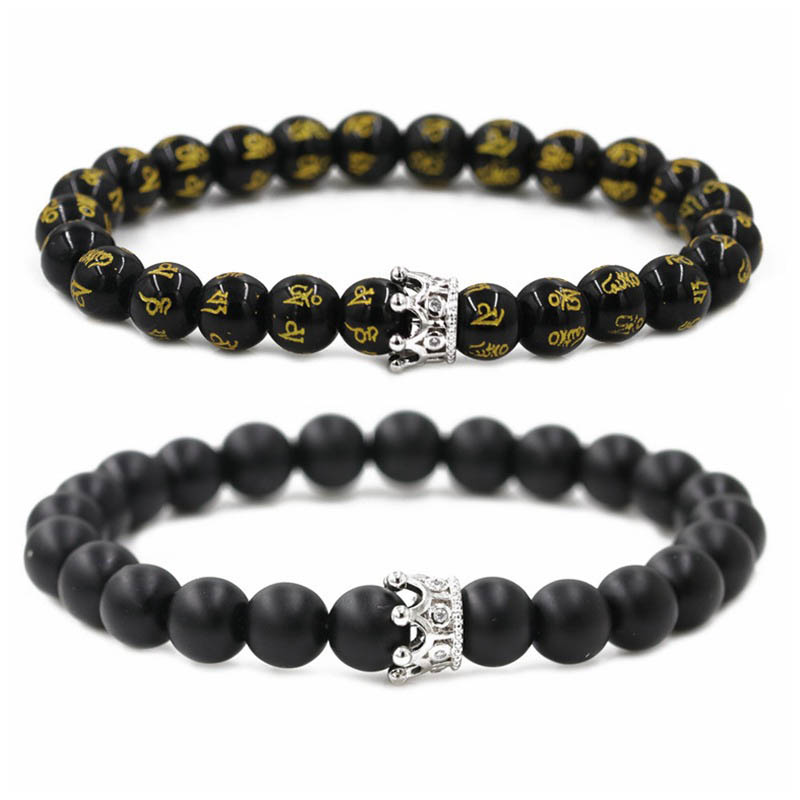 Wholesale Zircon Crown Bracelet Black Agate Beaded Men Vendors