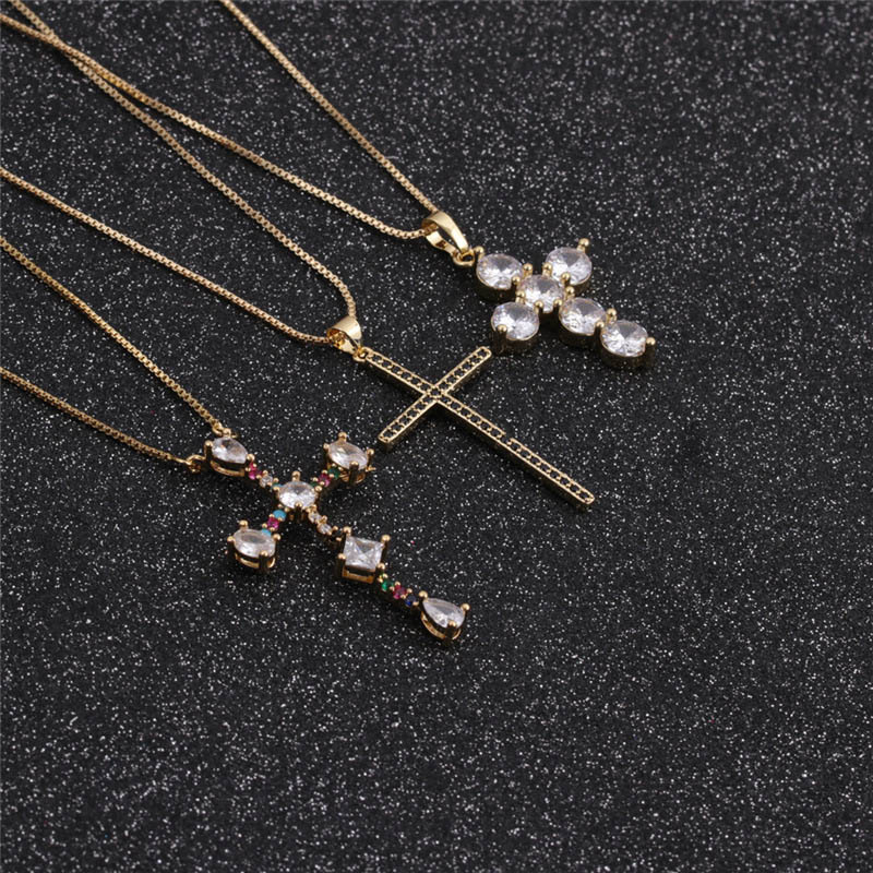 Fashion Zircon Golden Copper Gilded Cross Pendant Necklace For Men Supplier
