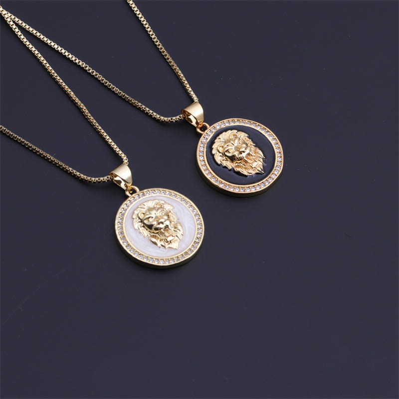 Drip Oil Copper Gilded Crafts Golden Lion Head Pendant Necklace For Men Supplier