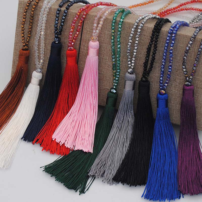 Wholesale Colorful Pendant Crystal Tassel Sweater Chain Handmade Long Necklace