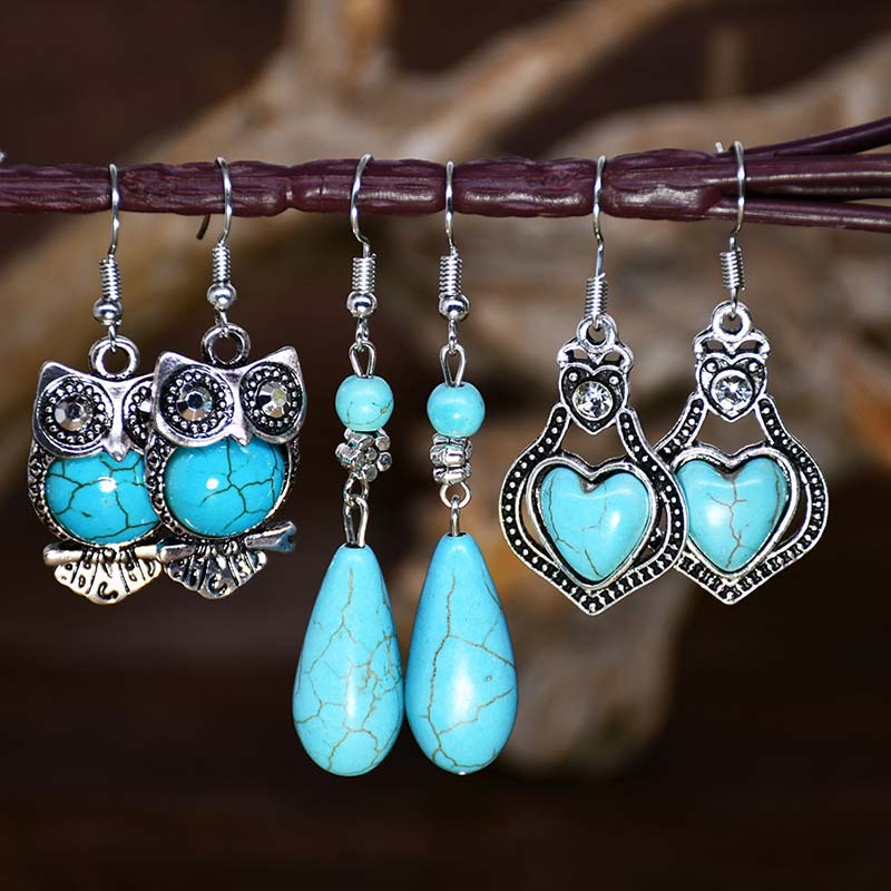 Wholesale Fashion Vintage Turquoise Earrings Simple Flower Earrings