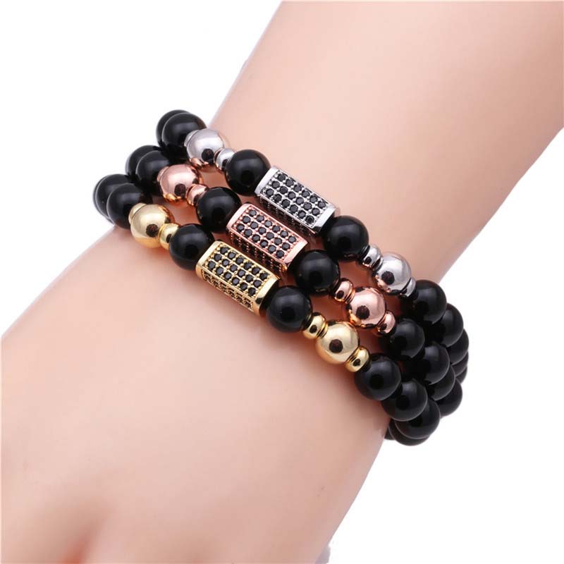 Black Stone Copper Zirconium Bracelet Jewelry Men Beaded Distributor