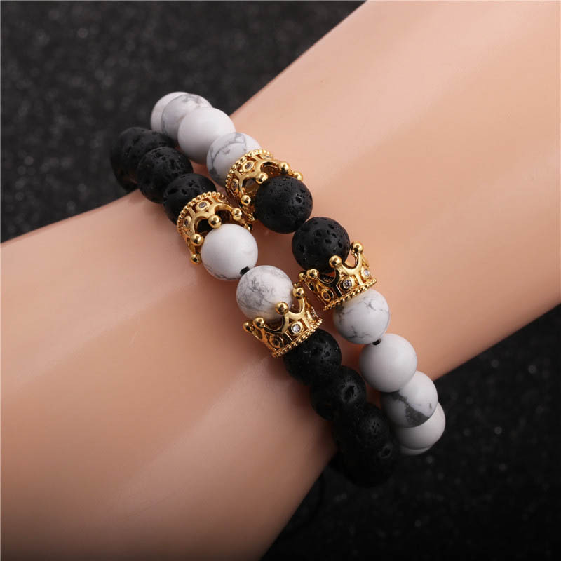 Jewelry White Pine Volcanic Stone Crown Men's Braided Bracelet Set Distributor