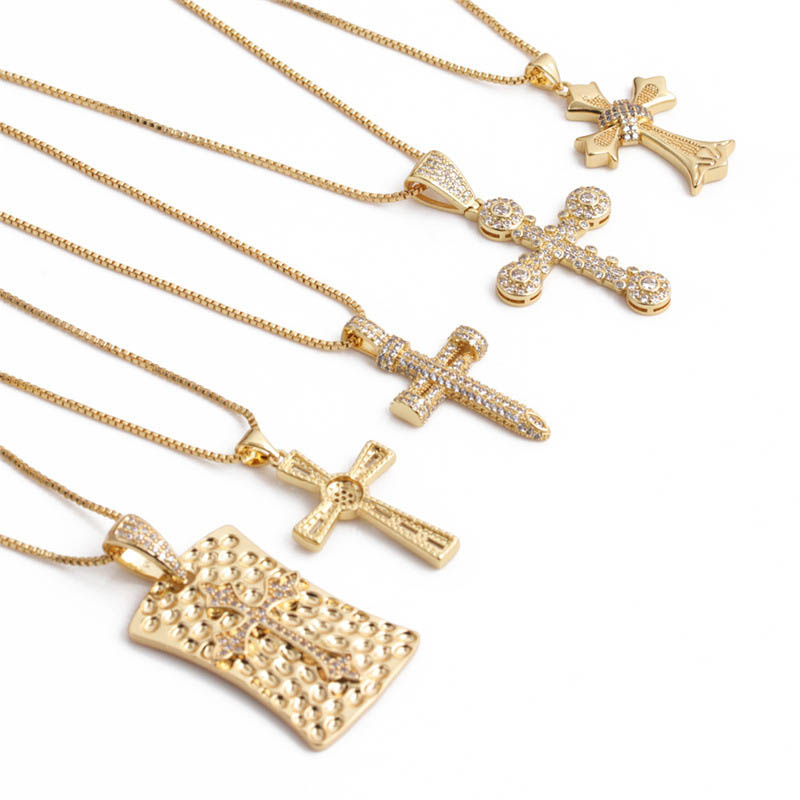 Fashion Simple Golden Zircon Jewelry Cross Necklace For Men Supplier
