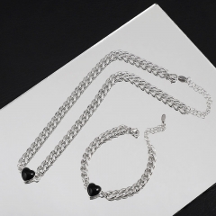 Titanium Steel Black Love Pendant Necklace Bracelet Set Distributor