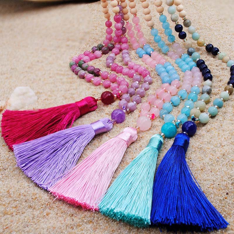 Wholesale Stone Sweater Chain Bohemian Beach Style Crystal Tassel Necklace