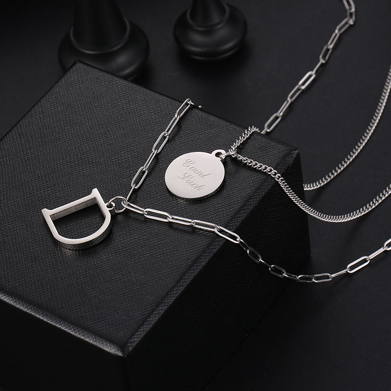 Wholesale Hipster Hip-hop Titanium Steel Double Layer Necklace Light Luxury D-letter