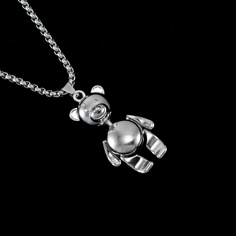 Wholesale Hiphop Necklace Cute Cartoon Robot Bear Pendant Stainless Steel Chain