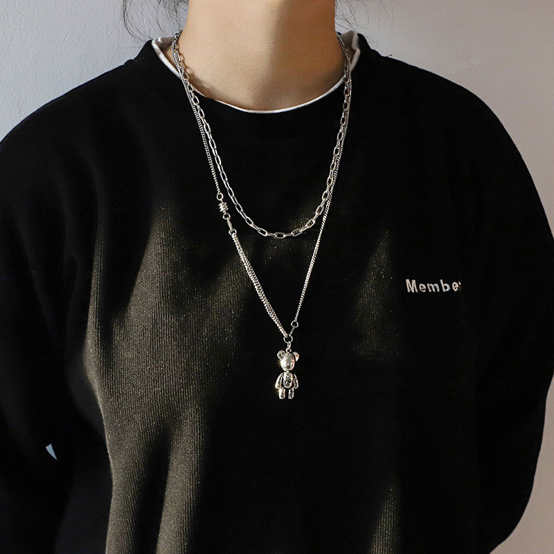 Personalized Dark Double Stacked Bear Necklace Female Sweater Chain Distributor