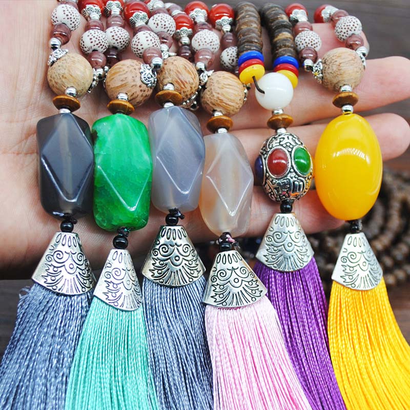 Wholesale Retro Ethnic Wind Tassel Necklace Long Fashion Hand Beaded