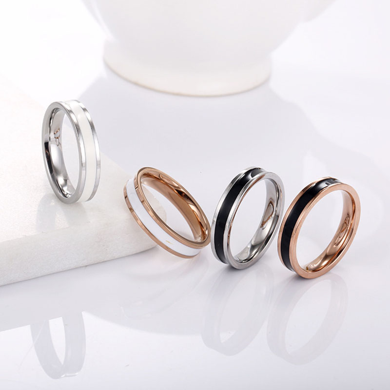 4mm Stainless Steel Fashion Ring Rose Gold Black And White Drip Ring Couple Tail Ring Distributor