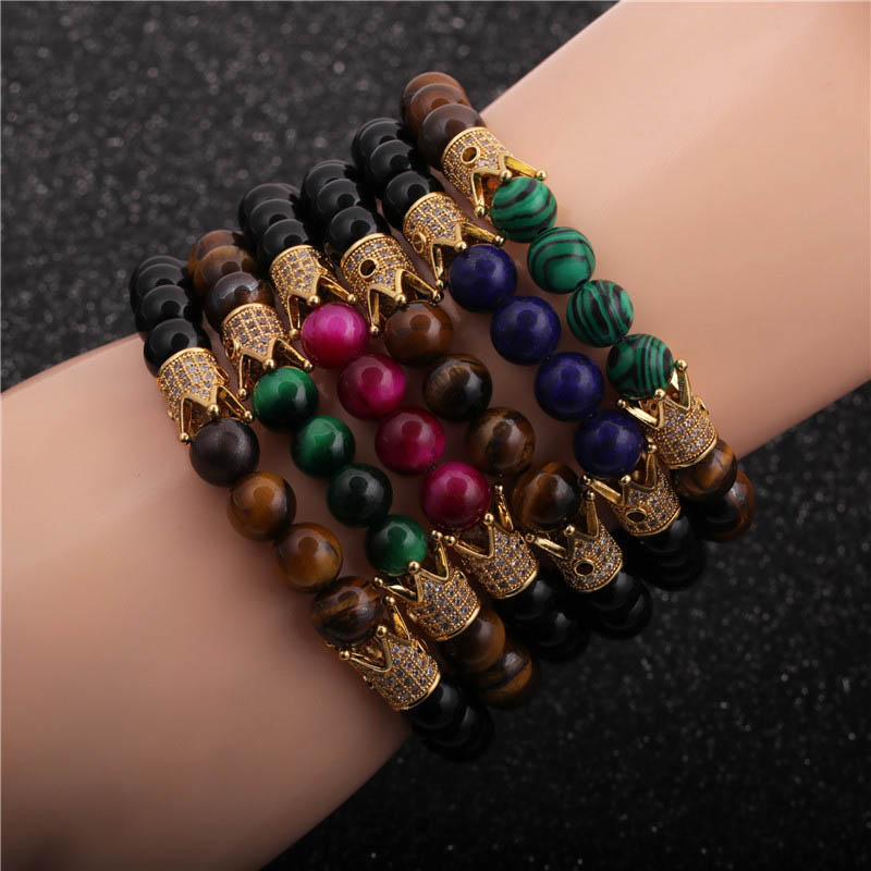 Wholesale Tiger Eye Malachite Lapis Lapis Men's Crown Bracelet Vendors