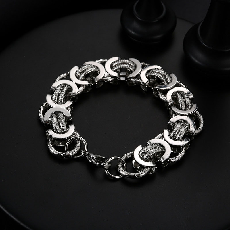 Wholesale Street Hip-hop Couple Jewelry Wheel Chain Titanium Steel Wide Bracelet