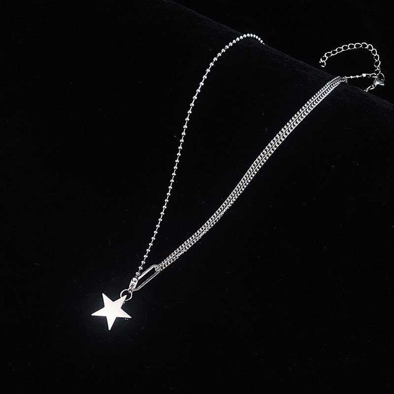 Wholesale Stainless Steel Necklace Titanium Collarbone Chain Glossy Pentagram Pendant